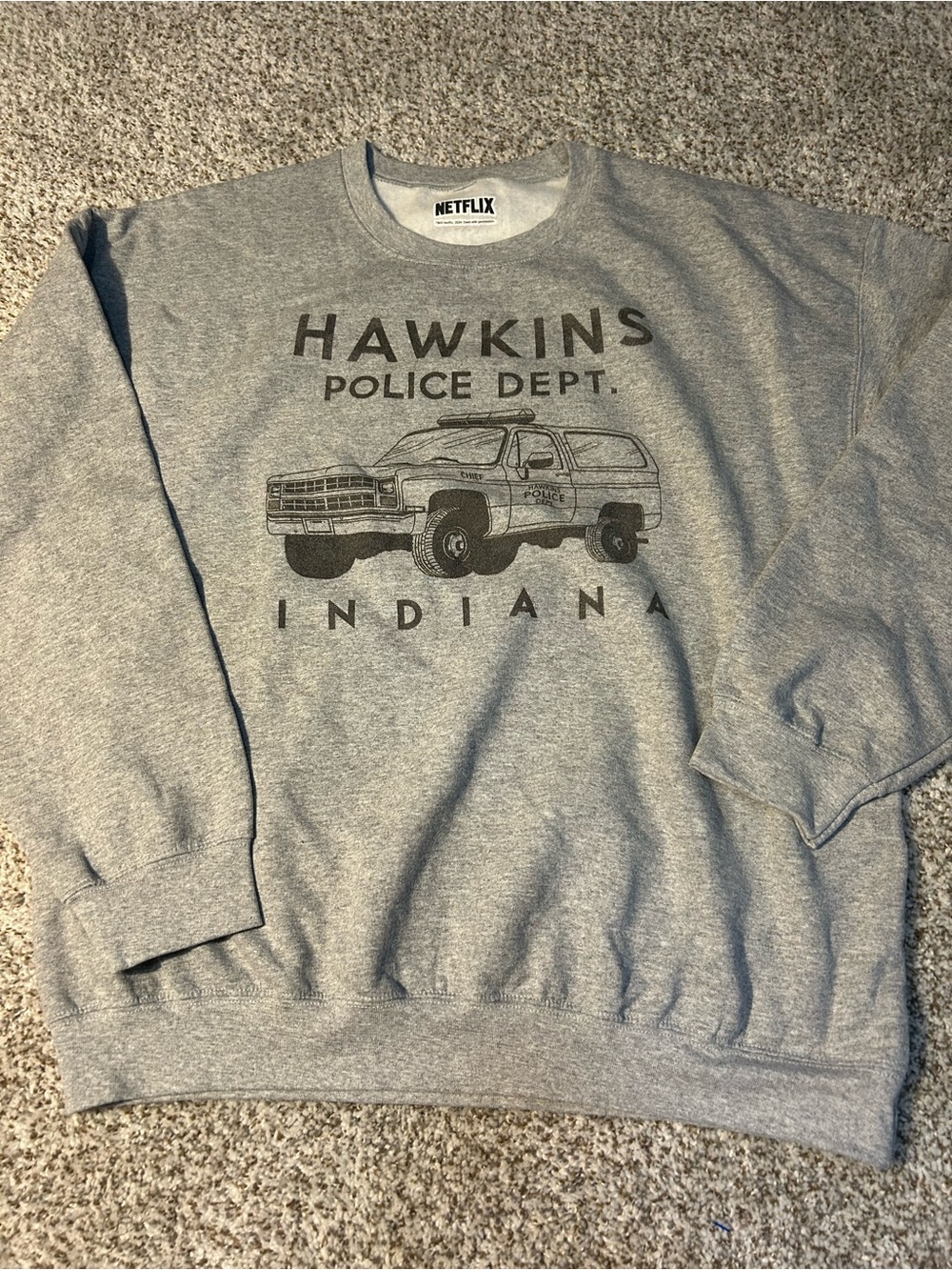 Netflix Stranger Things Gray Hawkins Police Dept. Crewneck Sweatshirt
